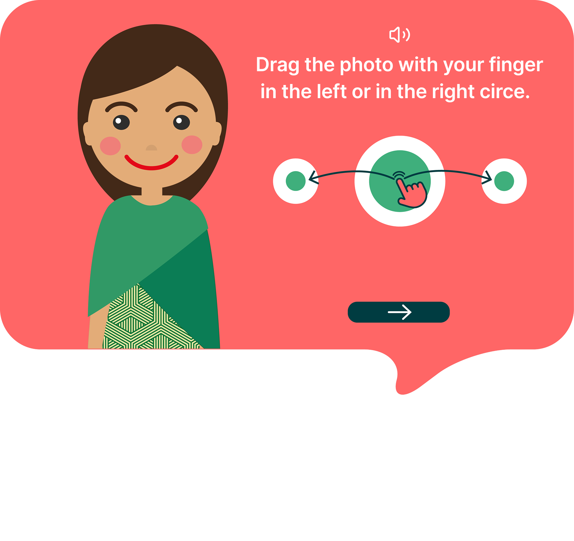 Instruction screen from the Sustify training: drag the photo with your finger into the left or right circle.