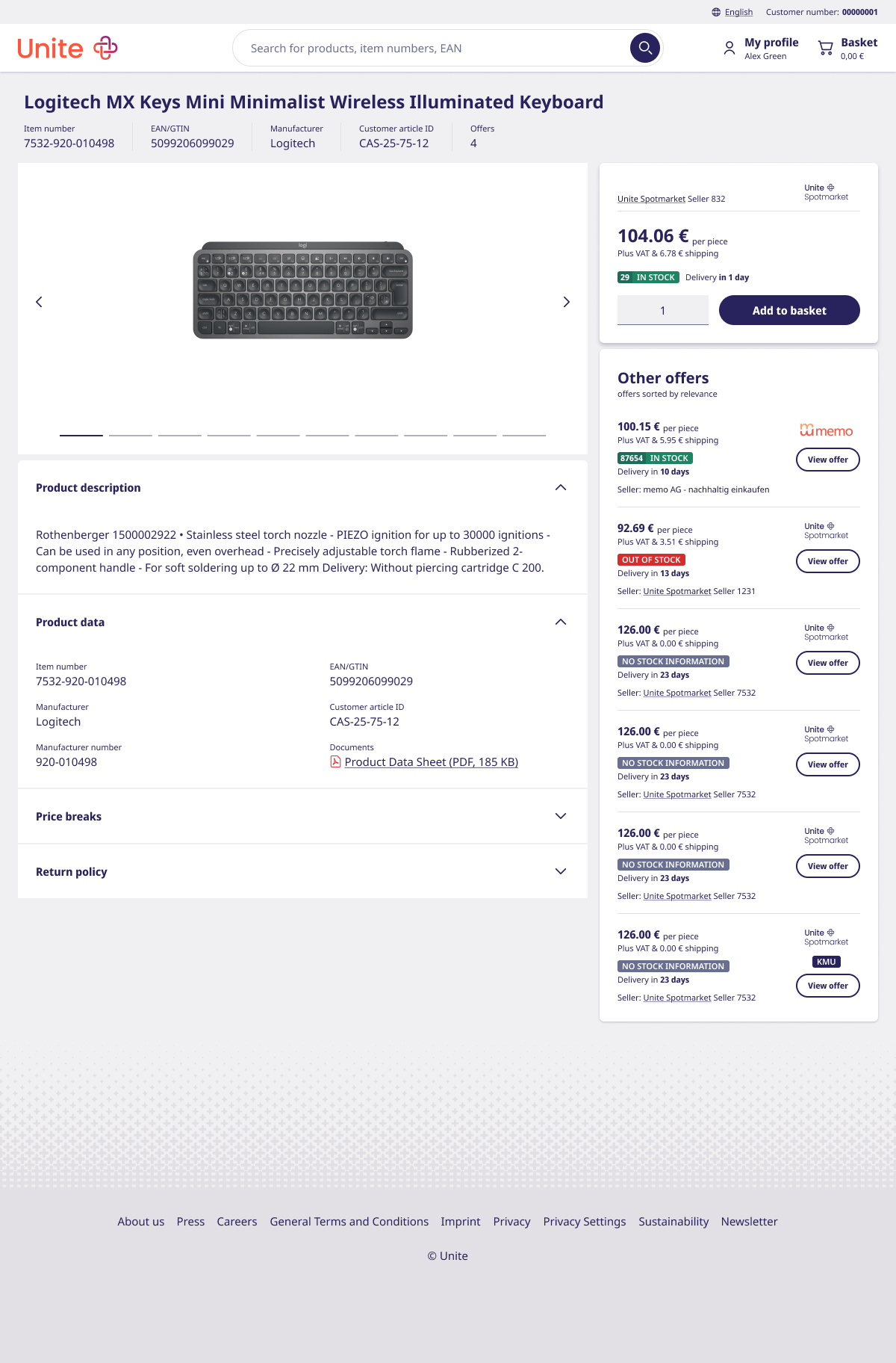 Redesigned Unite product detail page — a unified buy box, scannable logistics badges, and collapsible product metadata.